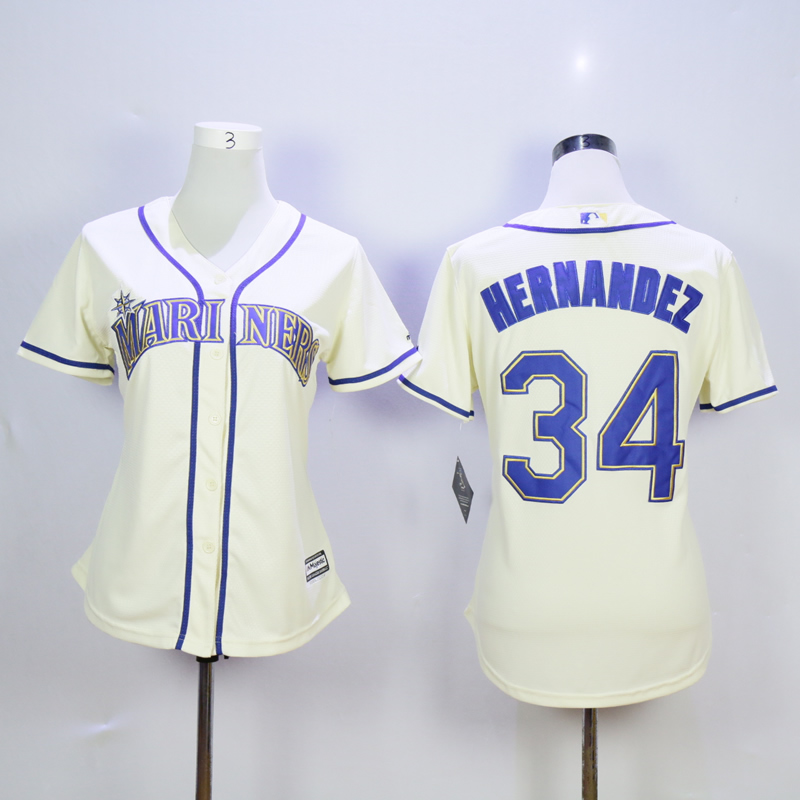 Women Seattle Mariners #34 Hernandez Cream MLB Jerseys